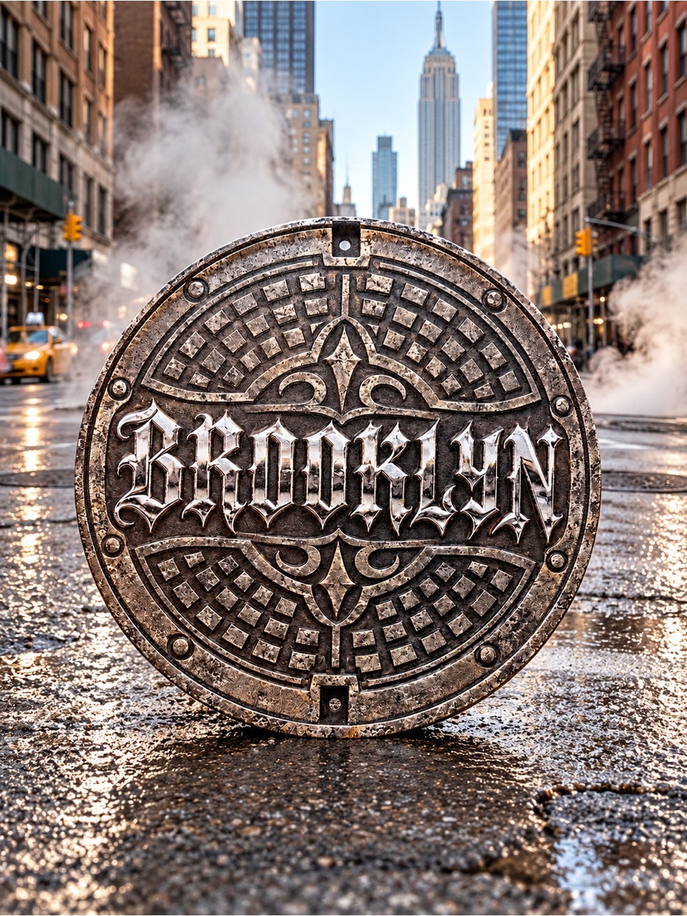 Brooklyn Metal Manhole Wall Art - Vintage Silver Grey 8” Inch